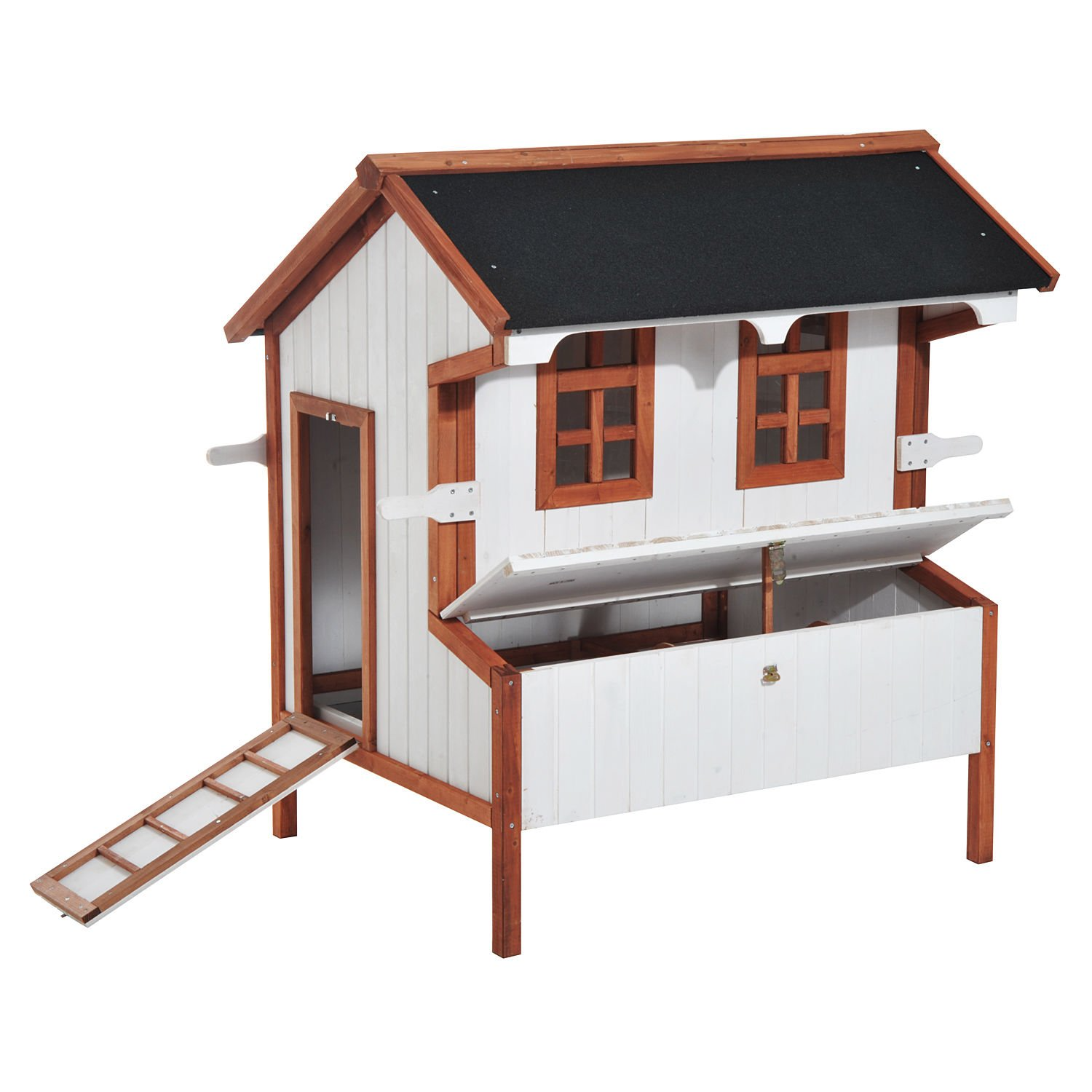【Home&Garden】47 Chicken Coop Wooden Rabbit Hutch Raised Poultry Cage Portable Hen Pen Backyard