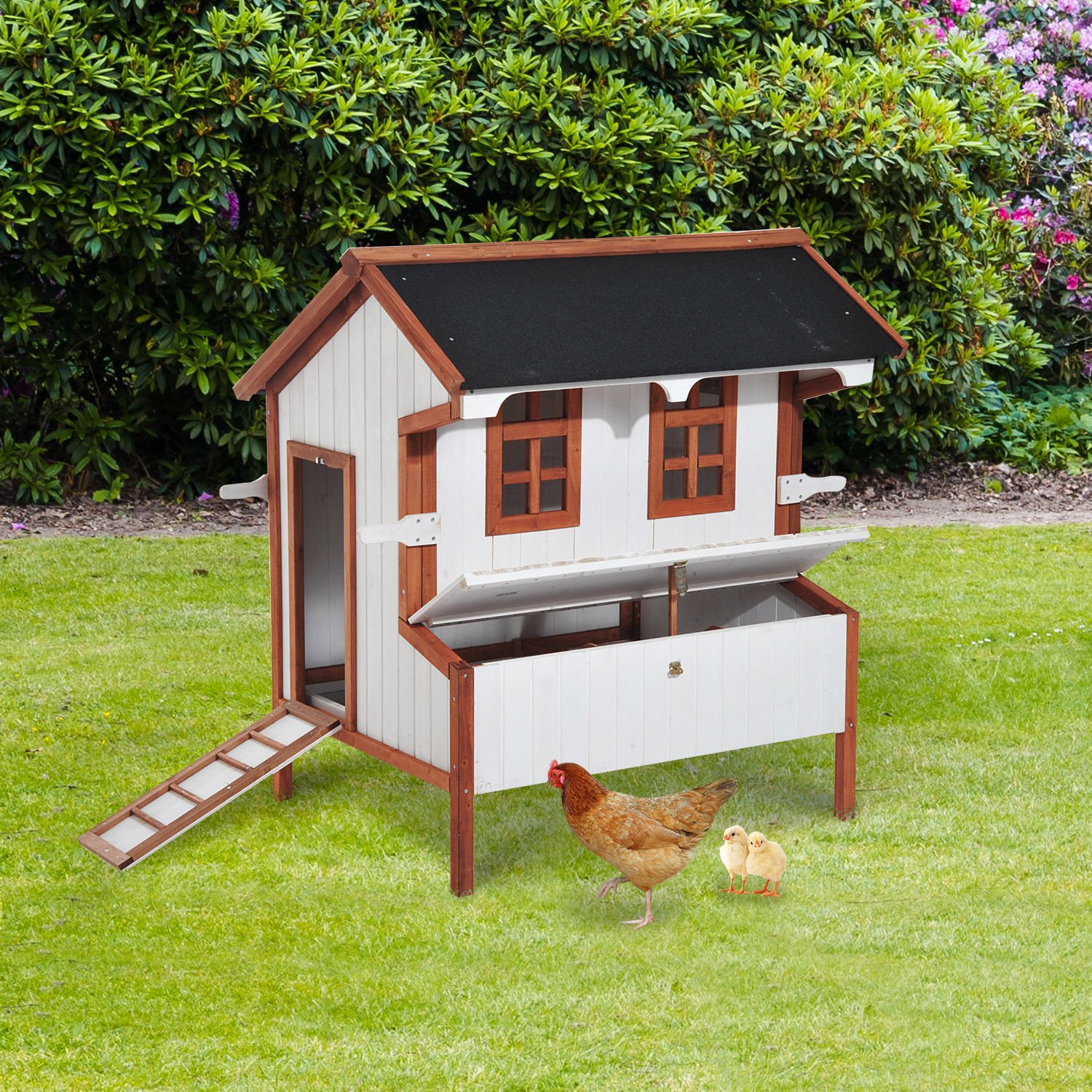【Home&Garden】47 Chicken Coop Wooden Rabbit Hutch Raised Poultry Cage Portable Hen Pen Backyard