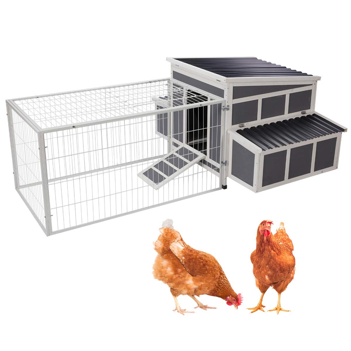 【Home&Garden】88 Large Wooden Chicken Coop Hen House, Outdoor Yard Poultry Pet Hutch with Nesting Box