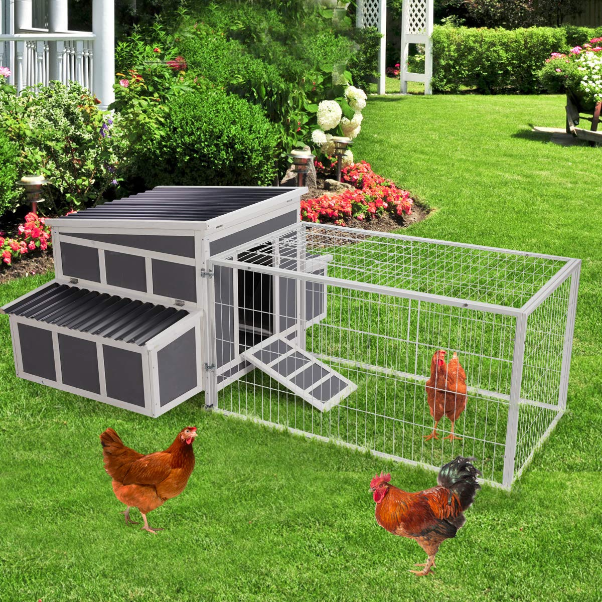 【Home&Garden】88 Large Wooden Chicken Coop Hen House, Outdoor Yard Poultry Pet Hutch with Nesting Box